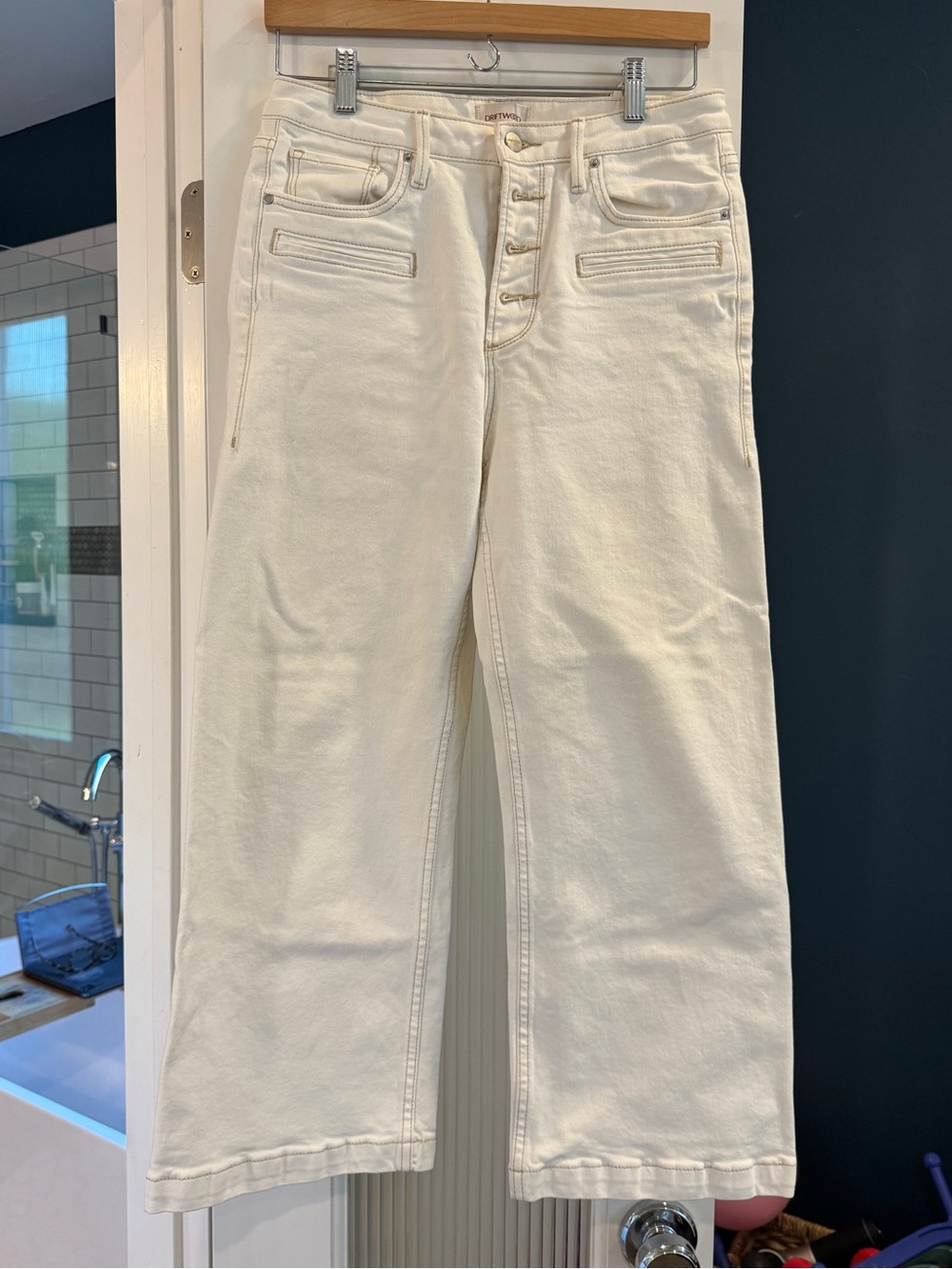 Driftwood Women's Charlee Cream Cropped Wide-Leg Button-Fly Jeans Size 28
